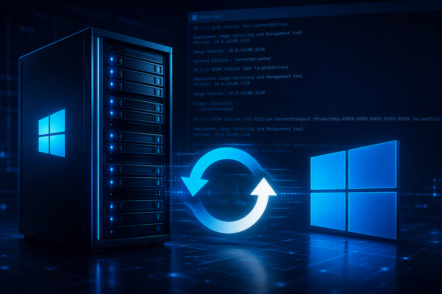Change Windows Server 2025 Edition Using DISM